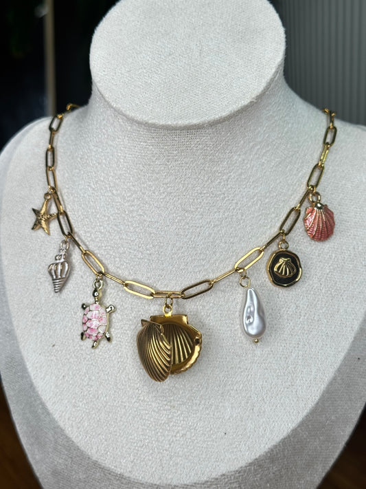 Collar con Charms y Relicario Marino