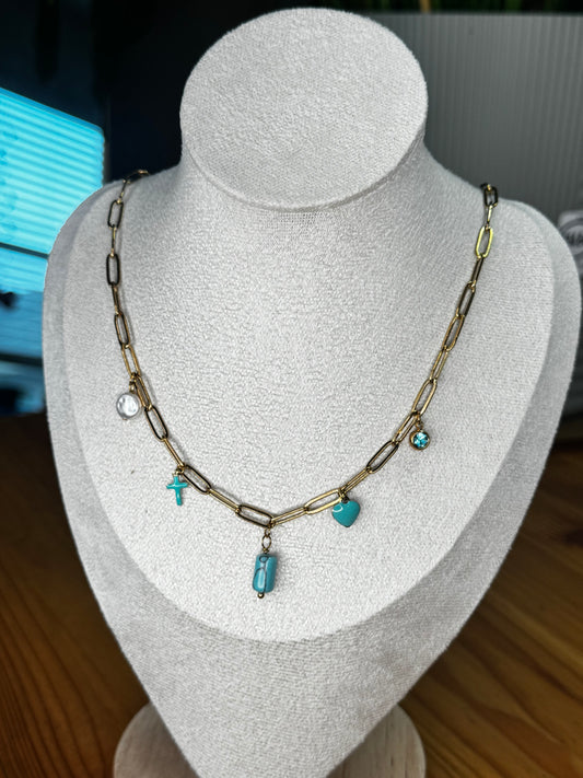 Collar Charms Aguamarina