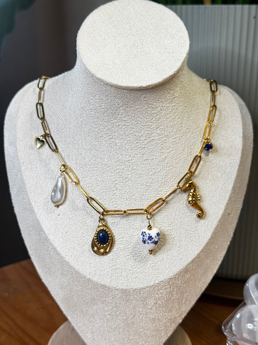 Collar con Charms Porcelana Azul